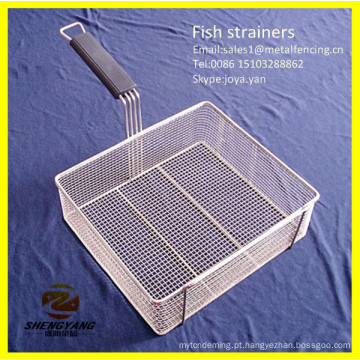 2014 Nova fácil malha limpa cozinha fina peneiras cestas de aço inoxidável cestas master class fritura filtros de peixe